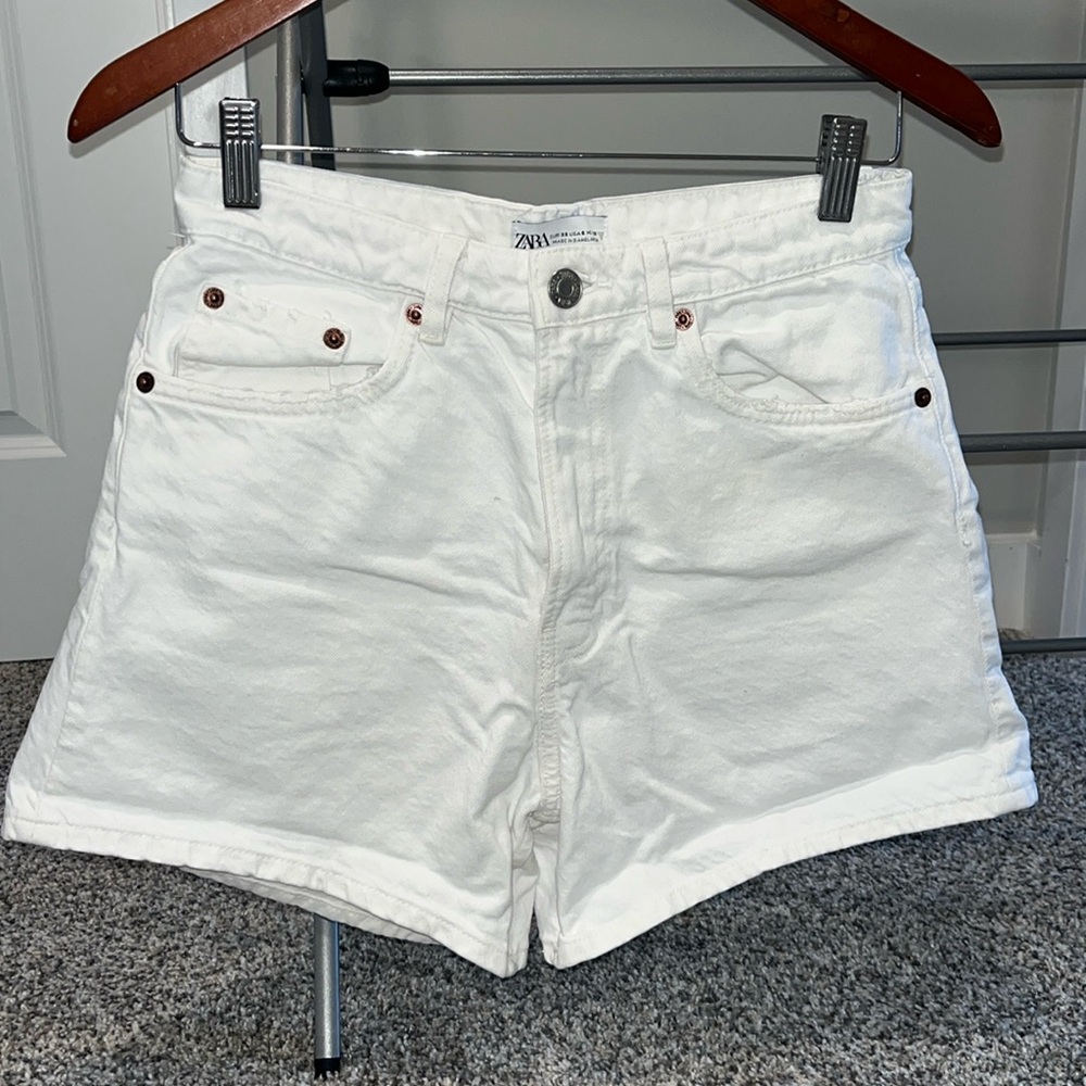 Zara white denim shorts.